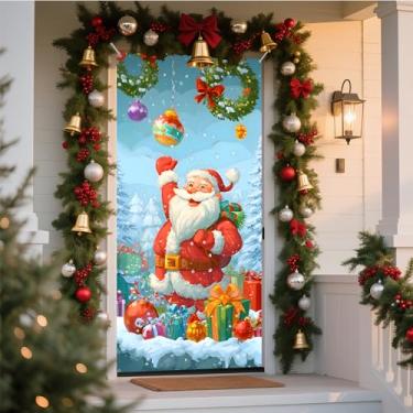 Imagem de NYZE Capa para porta de Natal, Papai Noel, decoração de Natal, pão de gengibre, faixa de Natal para férias em casa (Papai Noel alegre)