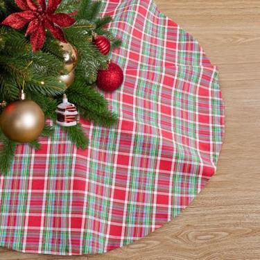 Imagem de B-COOL Saia de Natal Xadrez de Búfalo de 91 cm de Algodão e Linho, Vermelha, Azul, Verde, para Árvore de Natal, Decoração de Casa de Fazenda