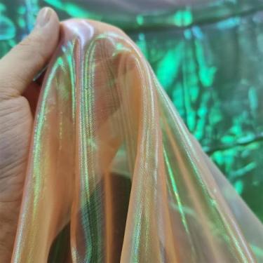 Imagem de Tecido de renda de organza gradiente a laser arco-íris mágico, tecido de gaze holográfico iridescente para vestido de casamento, cortina, fundo, festa, suprimentos de bricolage, decoração de casa