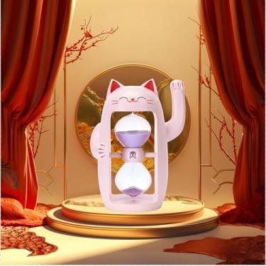 Imagem de Lucky Cat Temporizador de Areia Bonito Ampulheta Maneki-Neko Sandglass Timer reloj de Arena 5 min Relógio de Areia para Jogos de Escova de Dentes Sala de Aula Casa Escritório Cozinhar Mesa (Rosa + 5