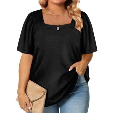 Imagem de Blusa feminina Eytino plus size com gola quadrada e manga bufante pret