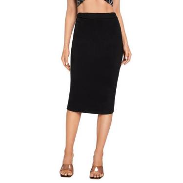 Imagem de Saia lápis MakeMechic preta, poliéster, elastano, XXL, feminina
