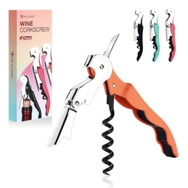 Imagem de Saca-rolhas com dobradiça dupla de veludo macio, saca-rolhas de vinho, saca-rolhas resistente, cortador de alumínio e abridor de garrafas, pacote com 2 (2, laranja)