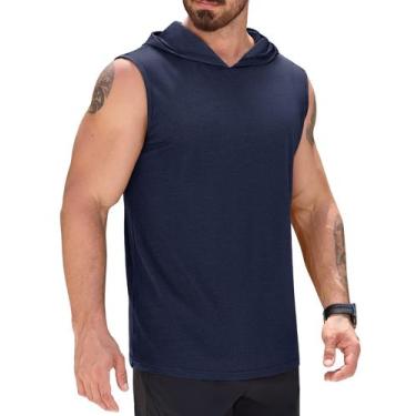 Imagem de Camiseta regata masculina com capuz UPF 50+ sem mangas azul marinho L 