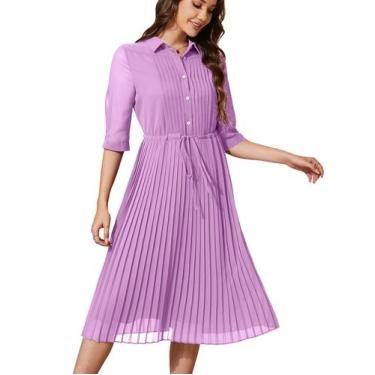 Imagem de Vestido Wldrsd com decote em V, manga 3/4 plissado em linha A com cint