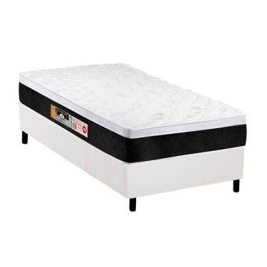 Imagem de Cama Box Solteiro: Colchão Espuma D45 Castor Black E White Air + Base Crc Courano White(88X188)
