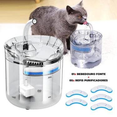 Imagem de Bebedouro Fonte Purificador de Agua 2L para Gatos Cães Pet Com Kit 5 R