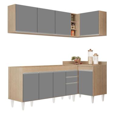 Imagem de Armário De Cozinha Modulado De Canto Esquerdo 4 Peças Cp49 Balcão Sem Tampo Castanho/cinza - Lumil