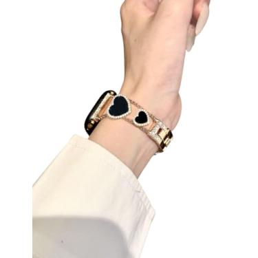 Imagem de Pulseira dourada adorável com strass brilhante em forma de coração, compatível com Apple Watch séries 11, 10, 9, 8, 7, 6, 5, 4, 3 e SE, Ultra(38/40/41/42(S11))