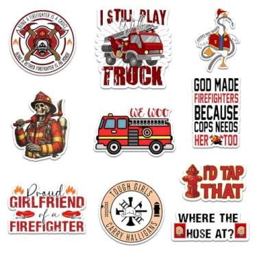 Imagem de (10 peças - 7,6 cm) Pacote de adesivos de bombeiro, citações engraçadas de caminhões de bombeiros e bombeiros para laptops, garrafas de água, equipamentos, diários, álbuns de recortes e presentes do