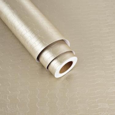 Imagem de Wallderful Papel de parede geométrico dourado pálido ondulado papel de parede texturizado autoadesivo 3D champanhe dourado papel de contato para quarto, parede, banheiro, prateleira, forro, descasque