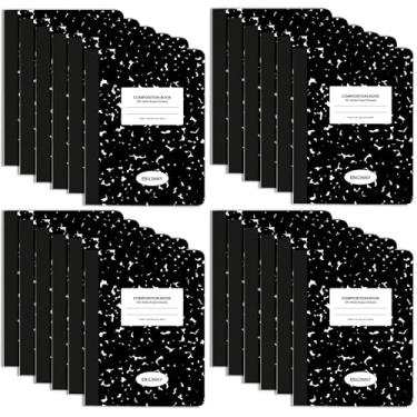 Imagem de Bilinny Cadernos de composição, pacote com 24 (100 folhas), caderno de composição pautado largo para estudantes de escola e faculdade, caderno de mármore de 24,8 cm x 19 cm com folhas de dupla face