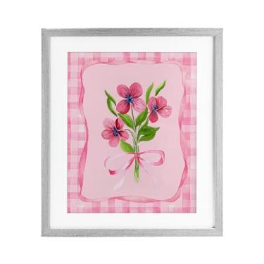 Imagem de Stupell Industries Conjunto de flores com borda rosa impressão emoldurada cinza sob vidro, design de Nina Jacobs, 40 x 33