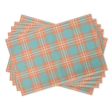 Imagem de RGHSZ Jogo americano xadrez laranja e verde, jogo americano de mesa de jantar, tapetes de linho para festa, cozinha, decoração de jantar, tapetes de mesa interno/externo, decoração de cozinha rústica