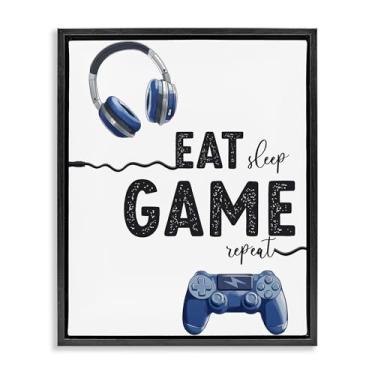 Imagem de Stupell Industries Arte de parede Eat Sleep Game Lifestyle cinza emoldurada flutuante, design por Christine Simpson Art, 53 x 43 cm