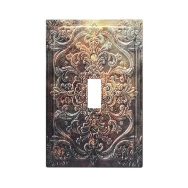 Imagem de Sghxwp Placas decorativas para interruptores de luz, marrom, antiguidade, ferrugem, 3D, floral, relevo, 1 grupo, interruptor de luz, placa de parede, interruptor único, capas de tomada para quarto