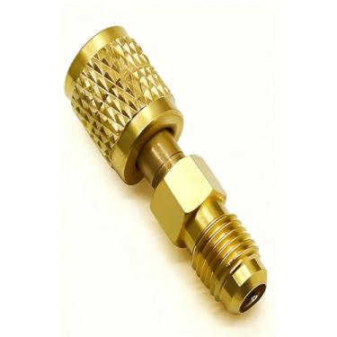 Imagem de Adaptador de latão R32 R454B, adaptador de tanque de refrigerante de rosca reversa de 1/10.2 cm fêmea x 1/10.2 cm, adaptador de encaixe de bomba de vácuo para sistemas de refrigeração R-32 e R-454B.