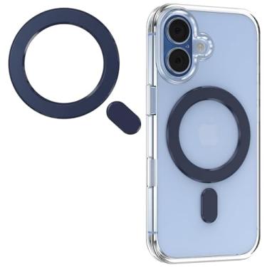Imagem de KALAPOP Adesivo universal para anéis de metal Magsafe compatível com iPhone 15 Pro Max, 15 Pro, série 15/14/13/12, Samsung Galaxy, Google Pixel Series (1 anel magnético azul escuro)