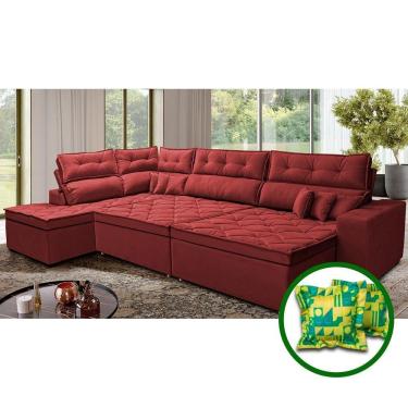 Imagem de Sofá De Canto Retrátil E Reclinável Esquerdo 3,40x2,36m Molas Cama Inbox Espanha Velusoft Vermelho