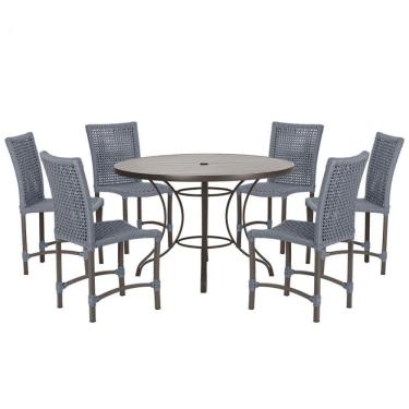 Imagem de Mesa Ascoli 120 Cm Com 6 Cadeiras Cannes De Alumínio Trama Prata