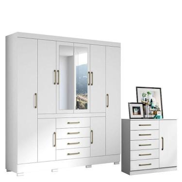 Imagem de Cômoda Milão E Guarda Roupa Casal Nápole 2045149 Branco Brilho - Aramóveis