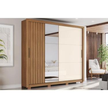 Imagem de Guarda Roupas 2 Portas De Correr (1 C/ Espelho) E 4 Gavetas C/ Pés Vasti Nature/off White - Henn