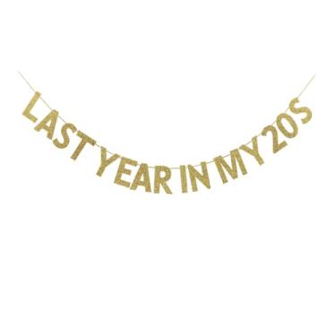 Imagem de SNFHWL Faixa Last Year in My 20s, placa de papel divertida para adultos e homens | Decoração de festa de aniversário de 29 anos para mulheres, suprimentos de grinaldas douradas, glitter dourado