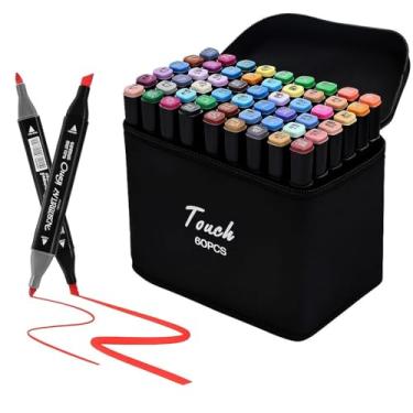 Imagem de Kit Canetinhas TOUCH Ponta Dupla Profissional Premium com Estojo – Escolha entre 48, 60 ou 80 Cores Vibrantes e Resistentes (60 CORES)