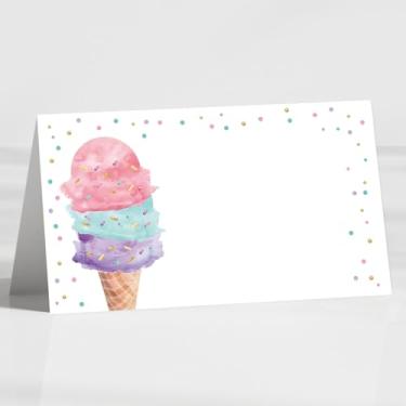 Imagem de Pacote com 120 cartões para festas de sorvete, cartões dobráveis de 8,9 cm x 5 cm para barraca de mesa, etiquetas de alimentos para sorvete, aqui está a colher para chá de bebê, festa de aniversário