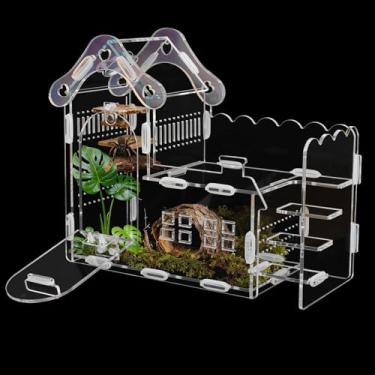 Imagem de Gabinete de aranha saltadora de acrílico magnético com casa de cogumelos, orifício de alimentação fácil e abertura frontal – terrário para tarântula, louva-a-deus, besouro, lagartixa, caranguejo