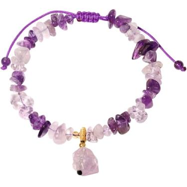 Imagem de Wizock Pulseiras de ametista roxa crua Reiki irregulares com contas de cristal para mulheres equilíbrio energia amor joias meditação ioga