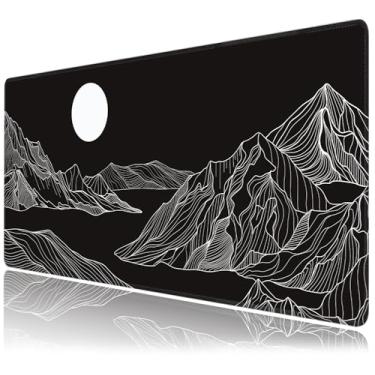 Imagem de Mouse pad grande montanha preto e branco, teclado para jogos, tapete de mouse estendido, base de borracha antiderrapante com bordas costuradas para jogos de escritório, casa, 2GG, 89,9 cm x 39,9 cm
