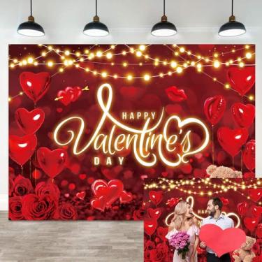 Imagem de Cenário de Dia dos Namorados Coração Vermelho Amor Rosa Fundo Fotográfico para Aniversário, Casamento, Chuveiro de Nupcial, Decorações de Festa Adereços de Cabine de Fotos (20 x 1,8 m)