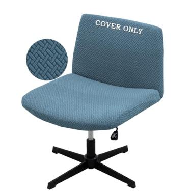 Imagem de VZLQZJMKY Capa de cadeira de vaidade cruzada à prova d'água e elástica sem braço, capa para cadeira sem braços, capas de cadeira de escritório (azul, apenas a capa, sem cadeira)
