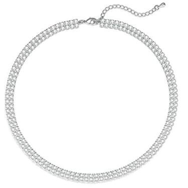 Imagem de LINEAR LUX Colar de tênis feminino banhado a ouro 14 K, gargantilha de strass, zircônia delicada, corrente de diamante sintético, ajustável, hipoalergênica, zircônia cúbica, joia elegante, 14 inches +