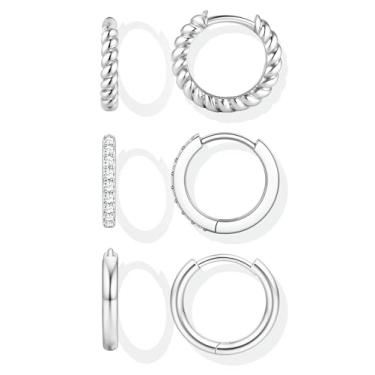 Imagem de YADOCA Brincos pequenos de argola de ouro para mulheres, na moda, pinos de prata esterlina, hipoalergênicos, dourados, prateados, brincos de cartilagem, brincos de argola de zircônia cúbica, conjuntos