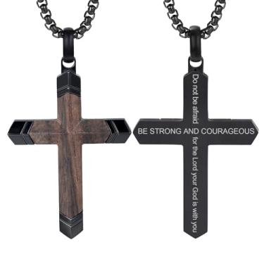 Imagem de GTMJ Colar com cruz para homens - Corrente de caixa ajustável de aço inoxidável e madeira 61 a 66 cm, joia espiritual de presente para ele, uso diário, Medium, Aço inoxidável Madeira, Sem Pedra