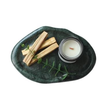Imagem de Bandeja de mármore verde natural de luxo 23 cm x 15 cm - Catchall decorativo em forma de nuvem para decoração de casa | Organizador de pedras para penteadeira, banheiro, cozinha, joias, perfume, vela,