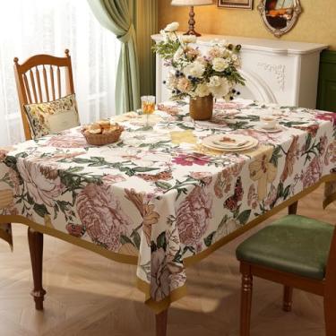 Imagem de Toalha de mesa floral vintage para mesas retangulares estilo francês toalha de mesa rústica, estampa de flores, resistente ao desgaste, vinil impermeável, capa de mesa de PVC para cozinha, acampamento