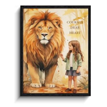 Imagem de Arte de parede Courage Dear Heart, citação de encorajamento de bravura, decoração de parede de animal em aquarela, impressão em tela emoldurada com acabamento fosco, arte de pôster motivacional para