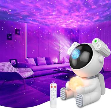Imagem de JKUSS Projetor de luz astronauta, projetor de galáxia para quarto, projetor estrela com lâmpada de lua, luz noturna de nebulosa LED para crianças, decoração de quarto, festa, presente, branco