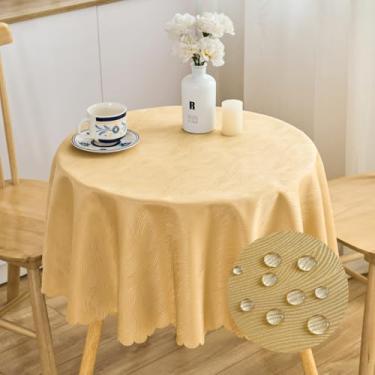 Imagem de SPRICA Toalha de mesa redonda jacquard 120 cm, design padrão de fluxo de água, resistente à água, macia, lavável na máquina, cor dourada