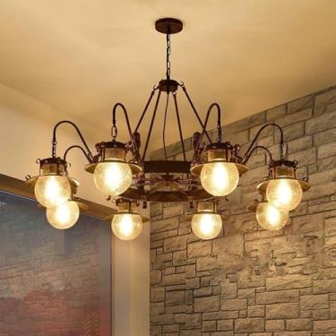 Imagem de Luminária pendente vintage industrial com LED, estilo americano, ideal para sala de estar, restaurante, quarto, casa de campo, loft, loja de roupas, café, bar, casa de família (J 8 lâmpadas)