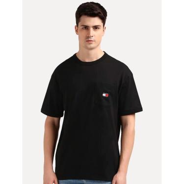 Imagem de Camiseta Tommy Jeans Masculina Regular Flag Badge Pocket Preta-Masculino