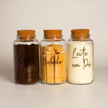 Imagem de Pote de armazenamento cafe Kit Cantinho do Café - ESCOLHA SEU KIT - Potes de Vidro 830 ml com Tampa de Cortiça(Café - Bolacha - Leite em Pó)