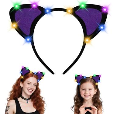 Imagem de DUDUCOFU Faixa de cabeça com orelhas de gato pretas para mulheres e meninas, orelhas de gato com luzes LED para crianças e adultos, festa de aniversário, Halloween, Natal, lavagem de maquiagem