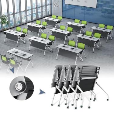 Imagem de Mesa de conferência dobrável mesa de conferência moderna de 1,4 m para 6 10 pessoas, mesa de treinamento dobrável com rodas, mesa de reunião dobrável para escritório, sala de reunião, sala de aula