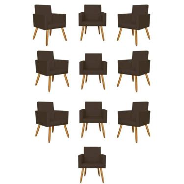 Imagem de Kit 10 Poltronas Decorativa Para Recepção Courino Marrom