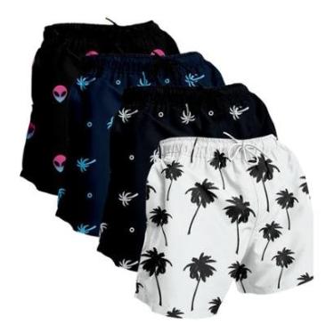 Imagem de Kit 4 Short Moda Praia Masculino Bermuda Tactel Estampado-Masculino