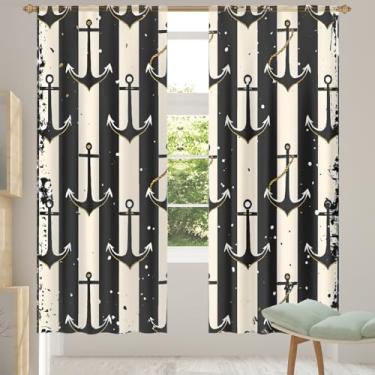 Imagem de 2 conjuntos de painéis, âncora asteca étnica, retrô, preta, cortinas transparentes e arejadas, com filtro leve, painéis de cortina de porta e janela para sala de estar, quarto, jantar, 192 cm de